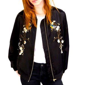 NWT A. MOSS Black Floral Embroidered Bomber Jacket sz M